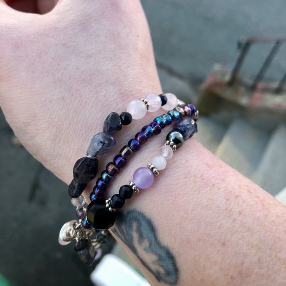 Handmade Multi Layer Mixed Media Iolite Gemstone Charm Bracelet - Picture 7 of 16